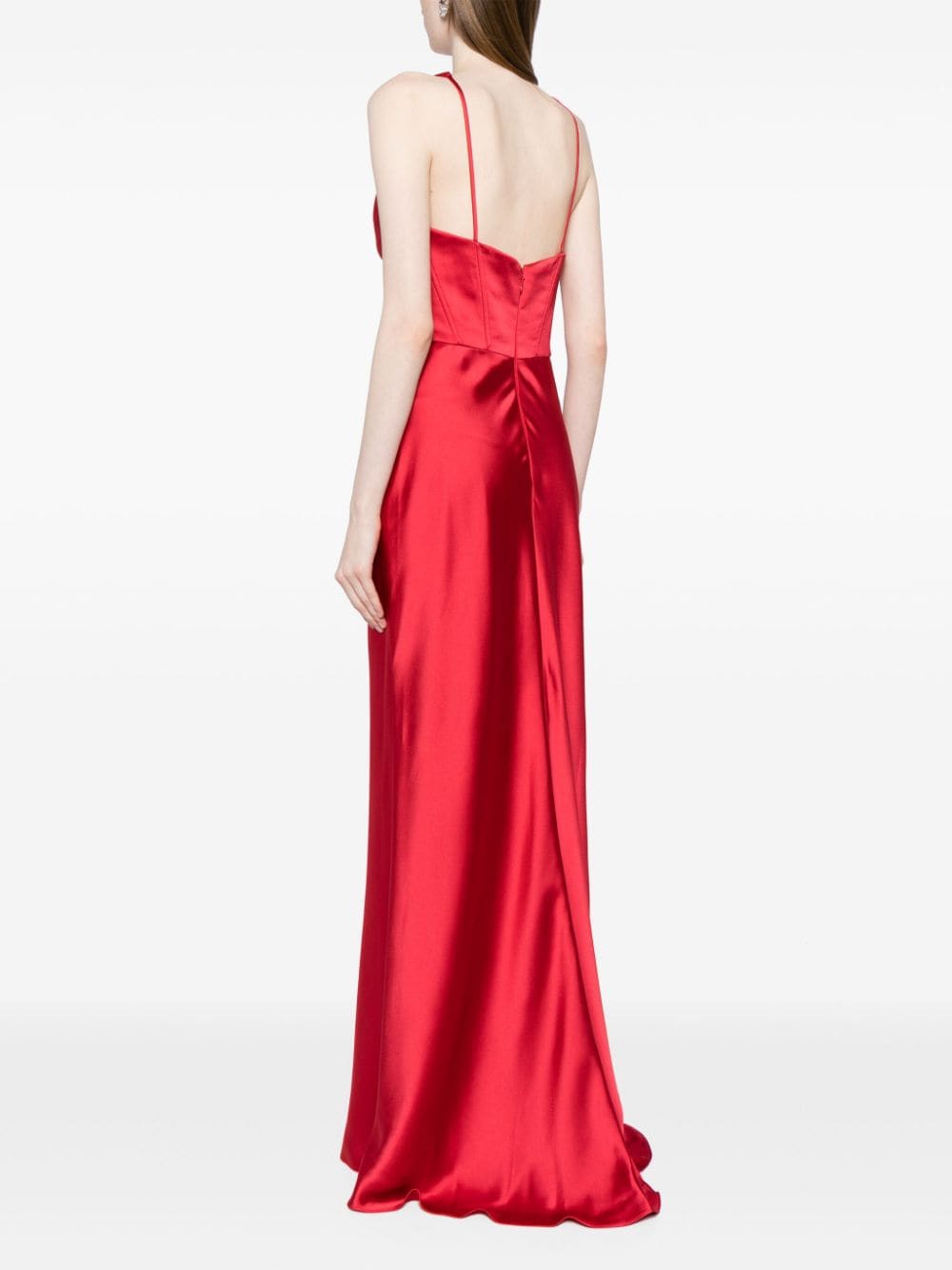 Shop Amsale Cowl-neck Satin Corset Gown In Red