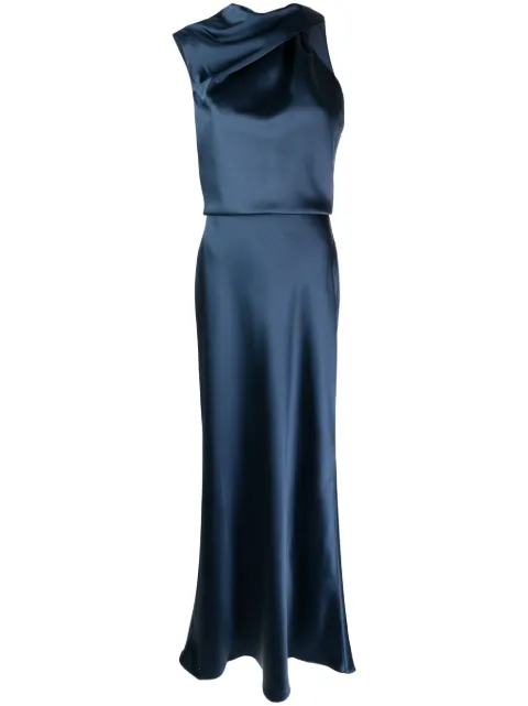 Amsale asymmetric draped satin gown