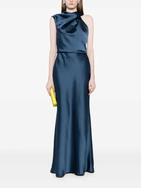 Amsale Asymmetric Draped Satin Gown | Blue