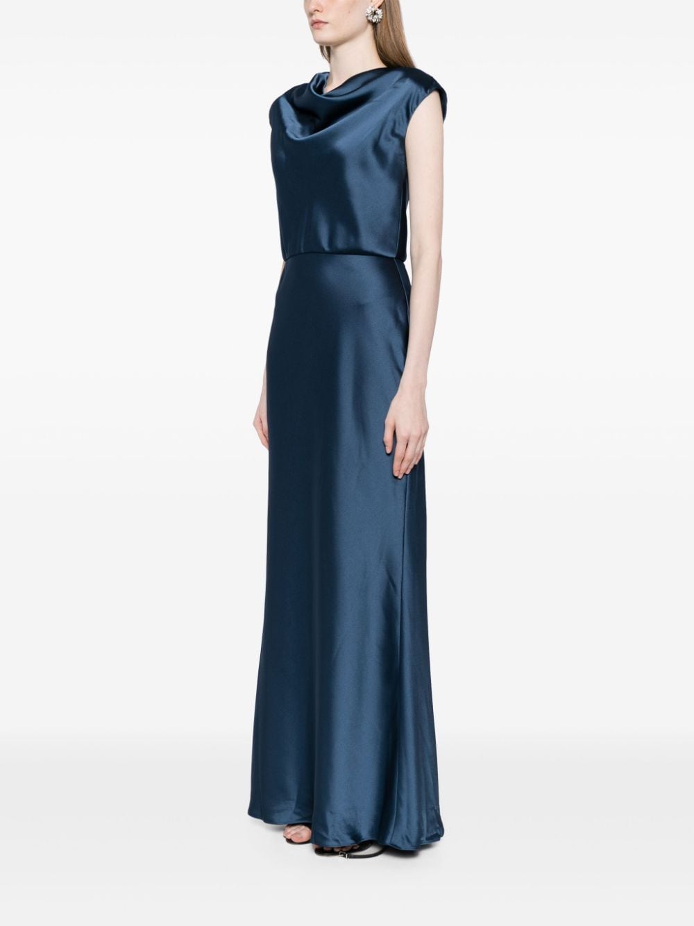 Shop Amsale Cowl-neck Sleeveless Maxi Dress In Blue