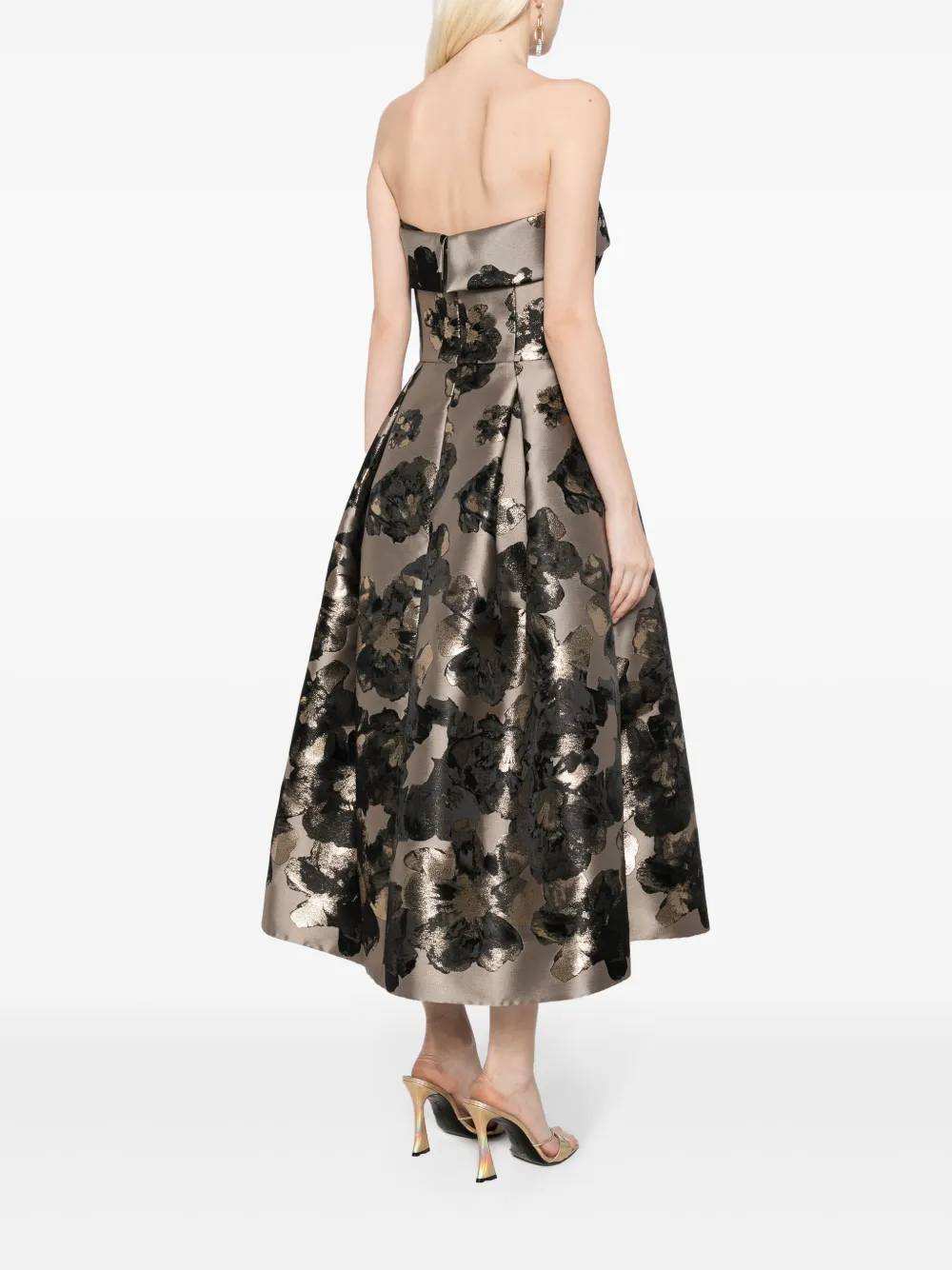 Shop Amsale Floral Sleeveless Midi Dress In Braun