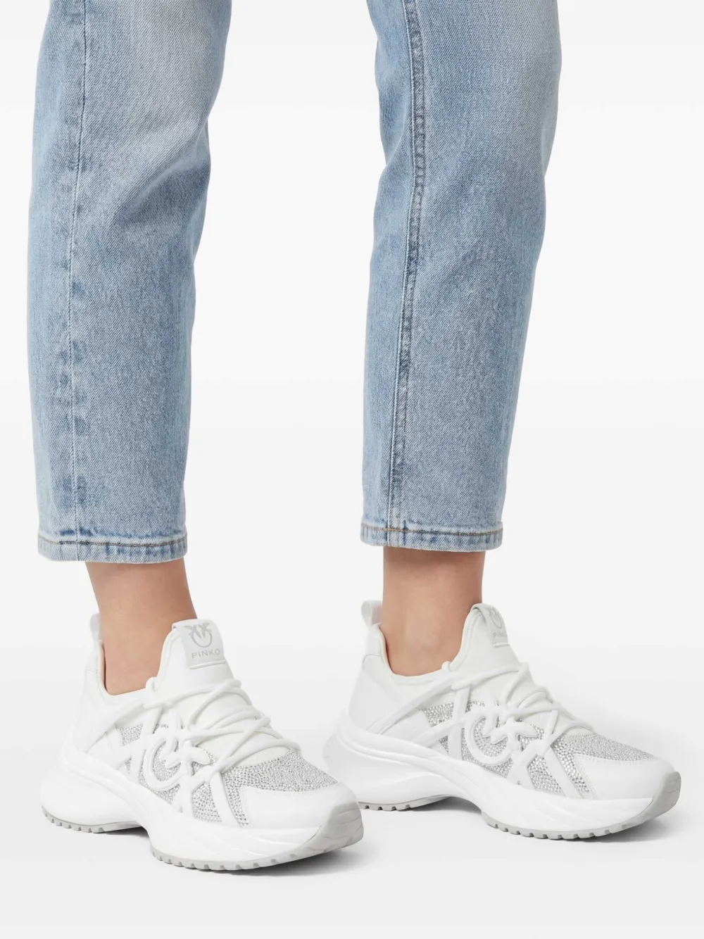  Pinko Mocasines Con Apliques De Strass - Blanco 