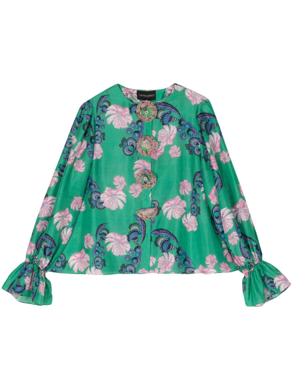 Cynthia Rowley Eden floral cotton blouse Groen