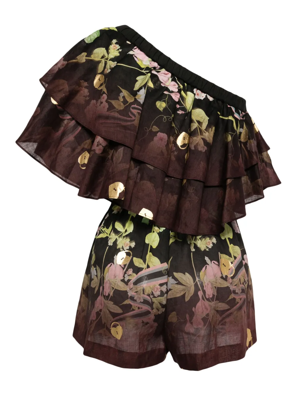 Cynthia Rowley Playsuit met bloemenprint en ruches - Bruin