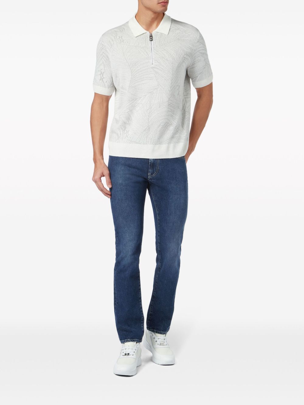Shop Billionaire Leaf-print Polo Shirt In White