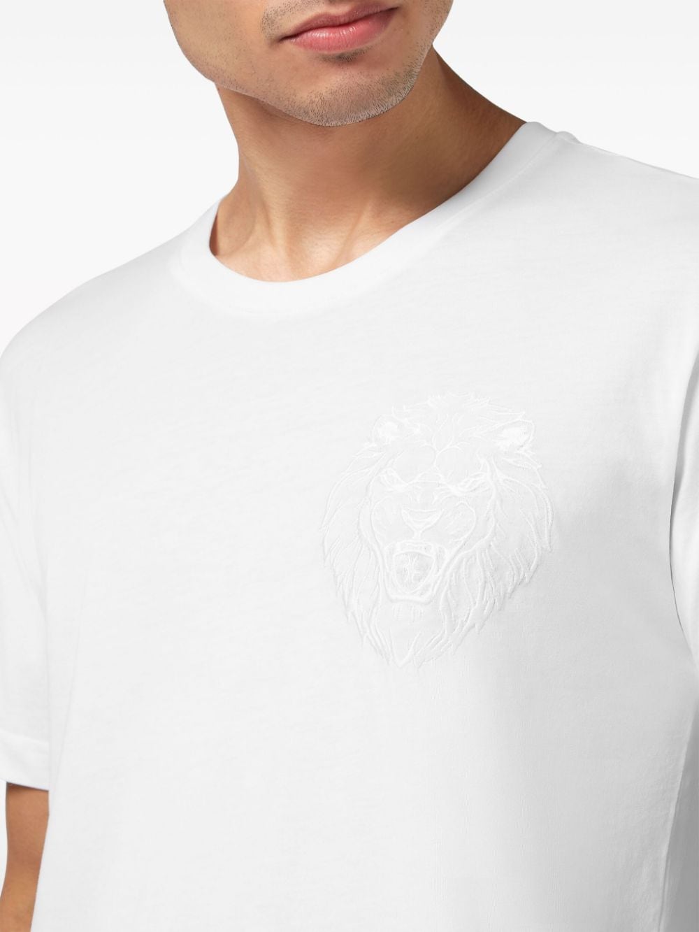 Shop Billionaire Lion-embroidered Cotton T-shirt In White