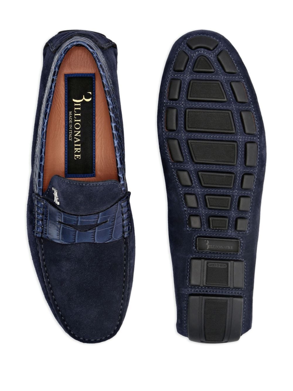 Shop Billionaire Crocodile-trim Suede Loafers In Blue