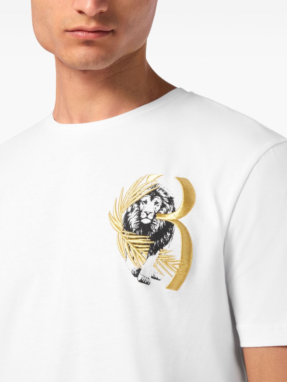 Shop Billionaire Logo-embroidered Cotton T-shirt In White