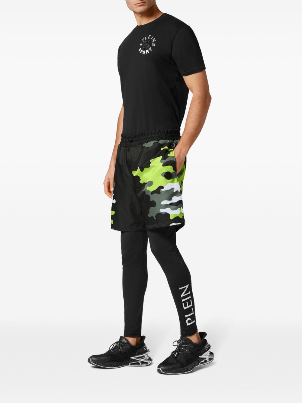 Shop Plein Sport Camouflage Running Trousers In Black