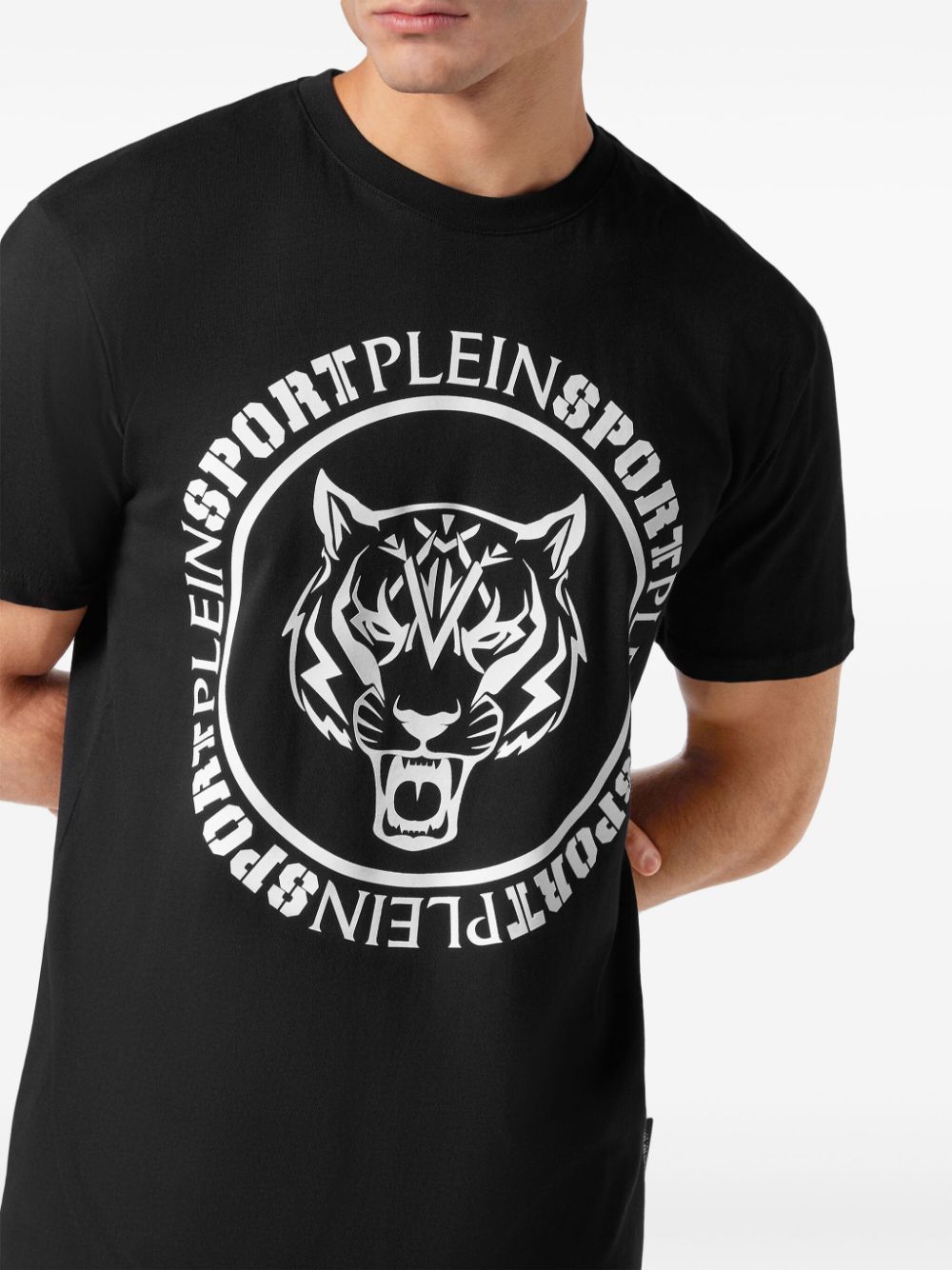 Shop Plein Sport Carbon Tiger-print Cotton T-shirt In Black
