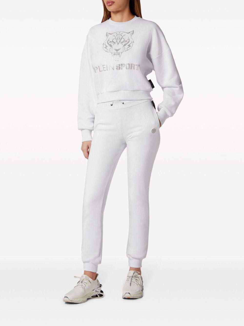 Shop Plein Sport Tiger-print Cropped Sweatshirt In White