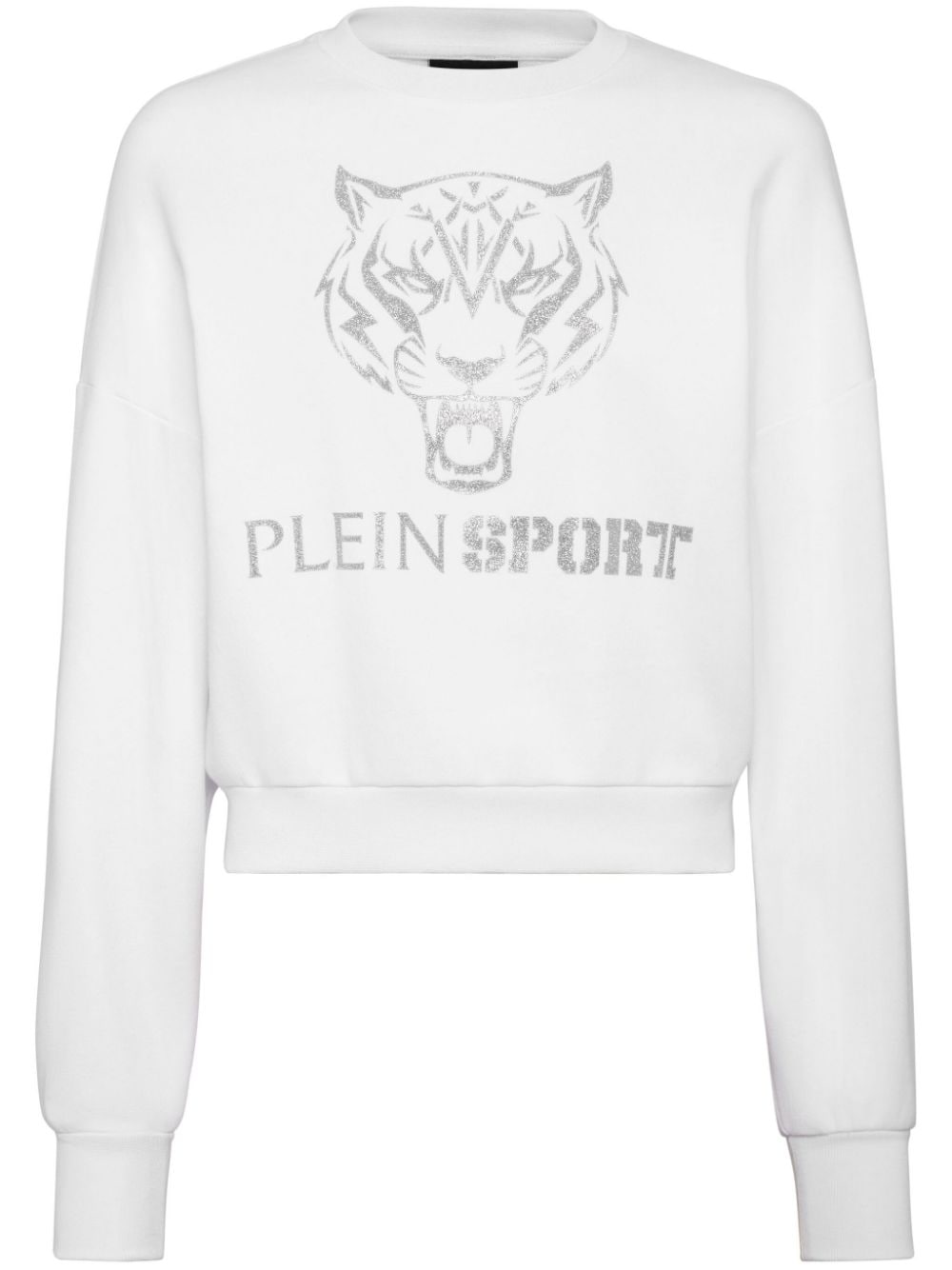 Plein Sport Tiger-print Cropped Sweatshirt In White