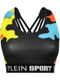 Plein Sport camouflage-print crossover-strap sports bra - Black