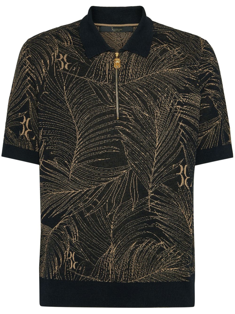 Billionaire Leaf-print Polo Shirt In Black