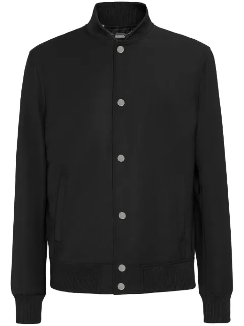 Billionaire rhinestone-embellished crest-motif bomber jacket