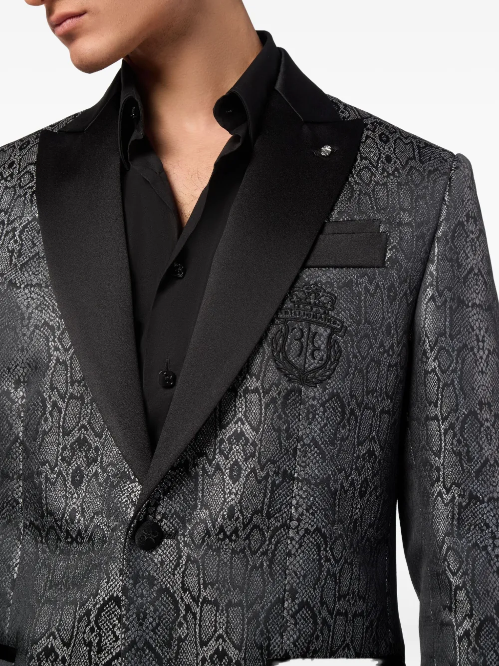 Billionaire Snakeskin-jacquard Blazer In Black
