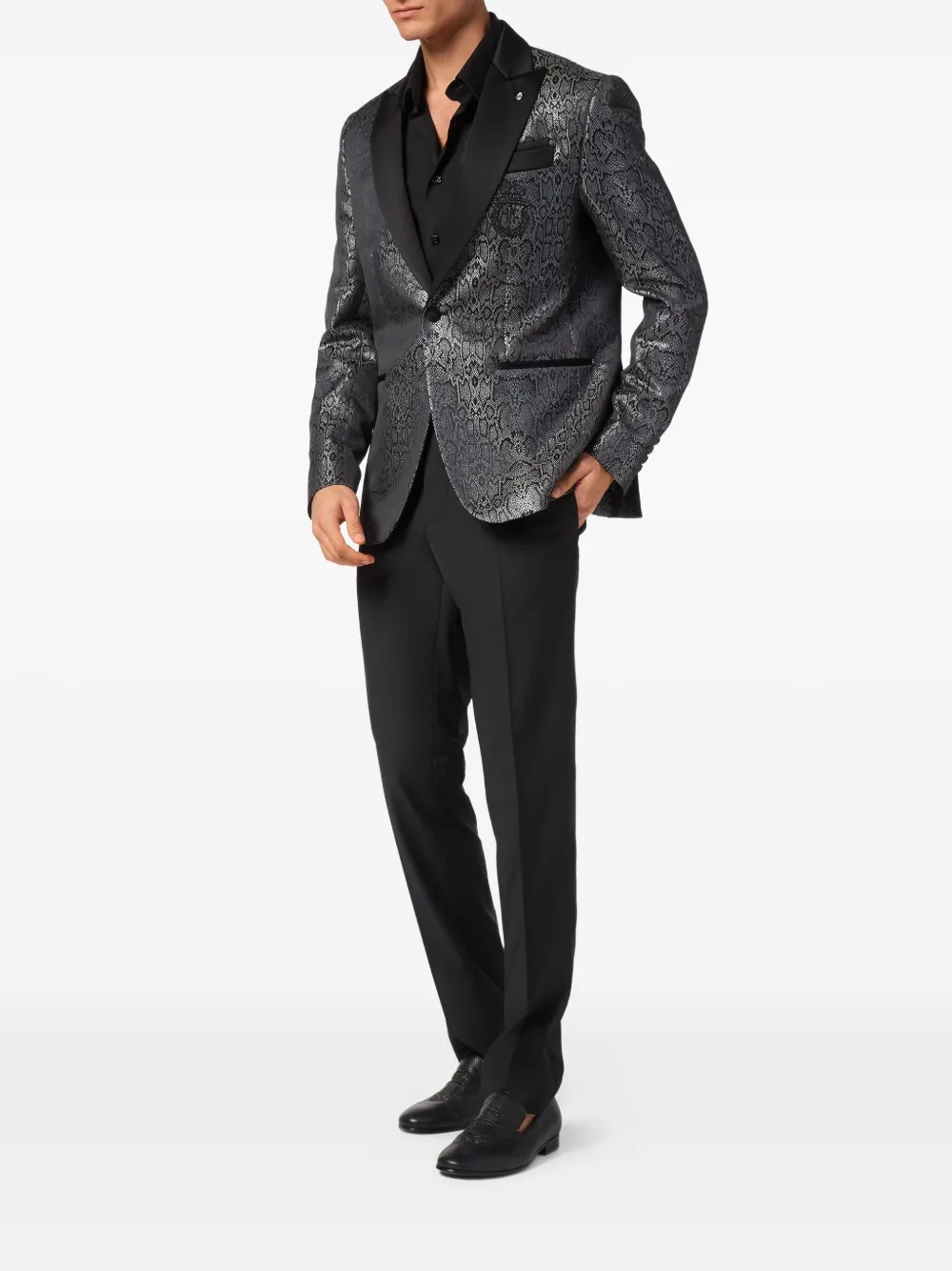 Billionaire Snakeskin-jacquard Blazer In Black