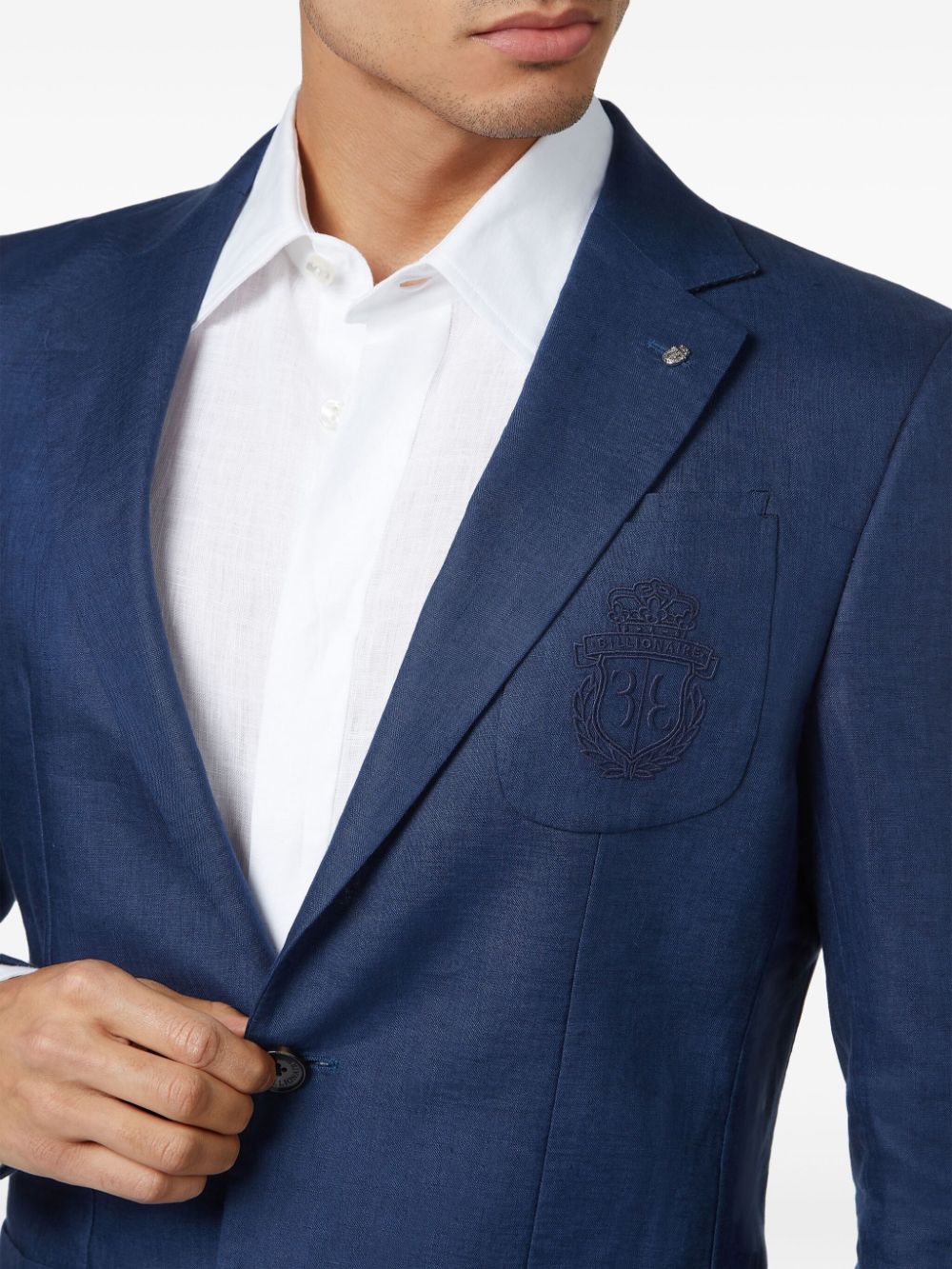 Shop Billionaire Logo-embroidered Linen Blazer In Blue
