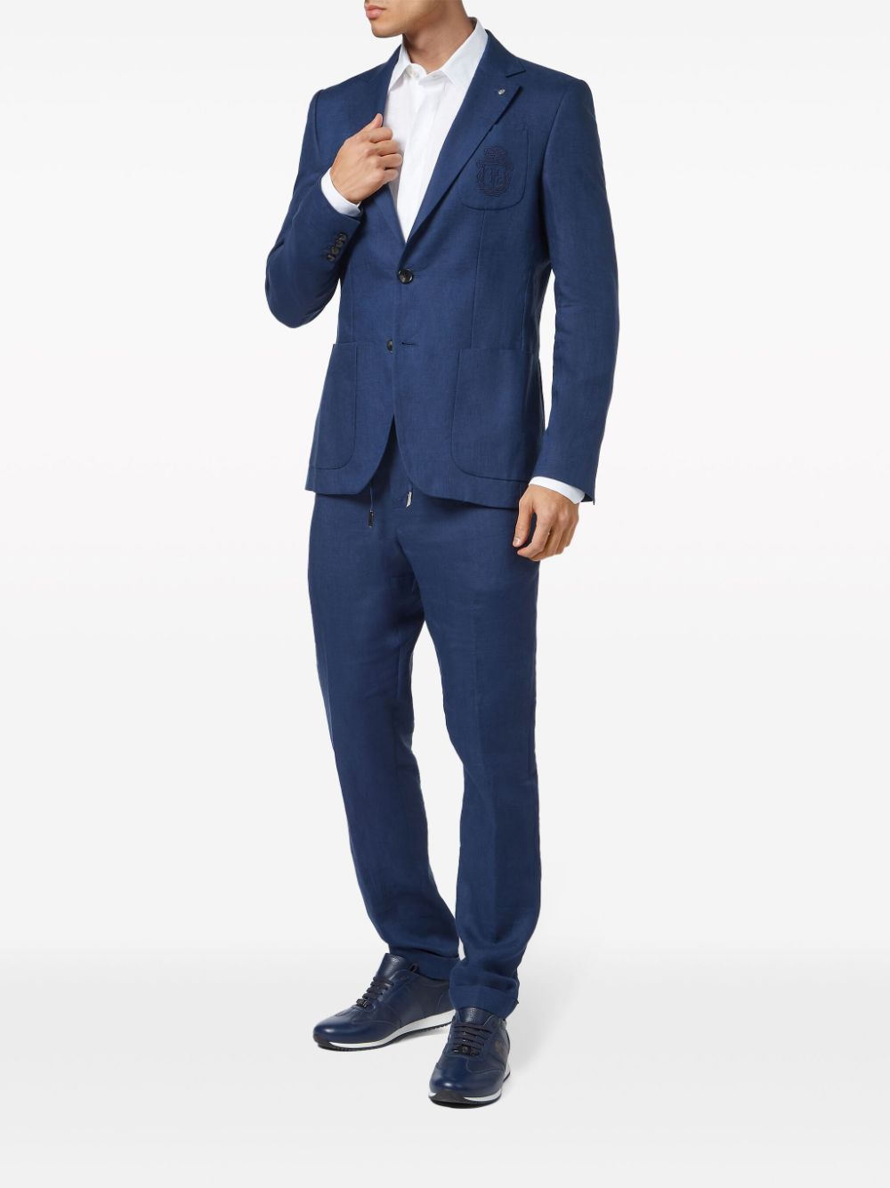 Shop Billionaire Logo-embroidered Linen Blazer In Blue