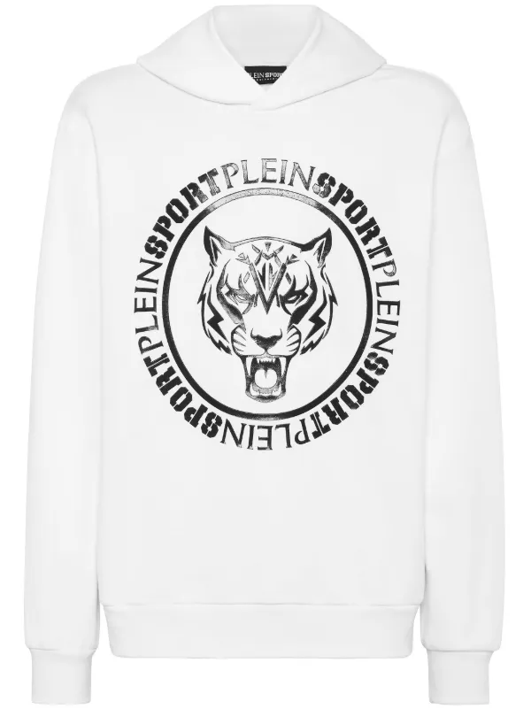 Plein Sport Carbon Tiger cotton-blend Hoodie White FARFETCH EG