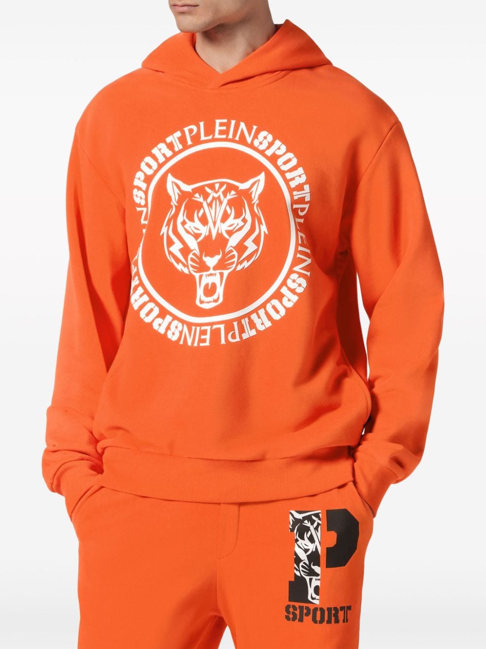 Shop Plein Sport Carbon Tiger Cotton-blend Hoodie In Orange