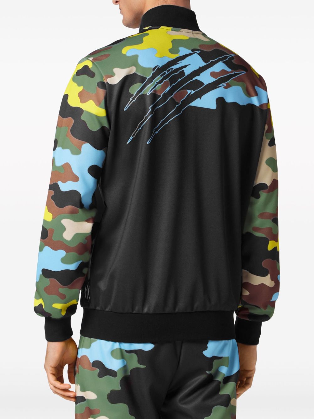 Shop Plein Sport Camouflage-panelled Zip-up Jacket In Black