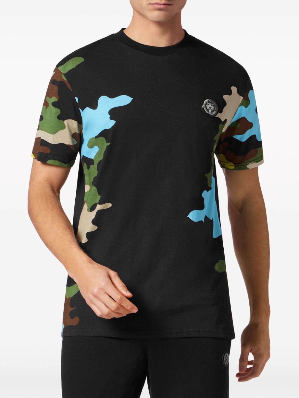 Plein Sport Katoenen T-shirt met camouflageprint Zwart