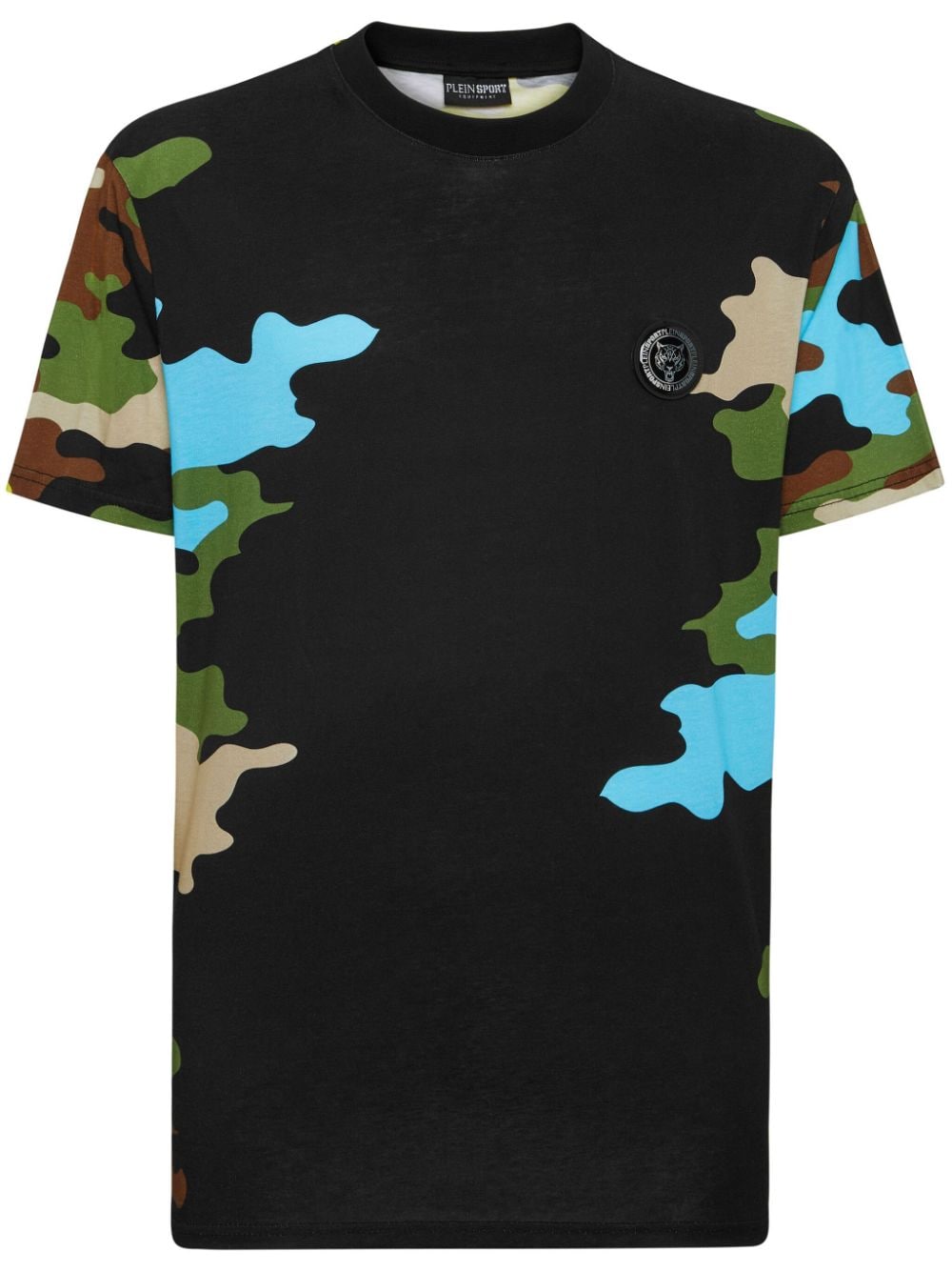 Plein Sport Katoenen T-shirt met camouflageprint Zwart