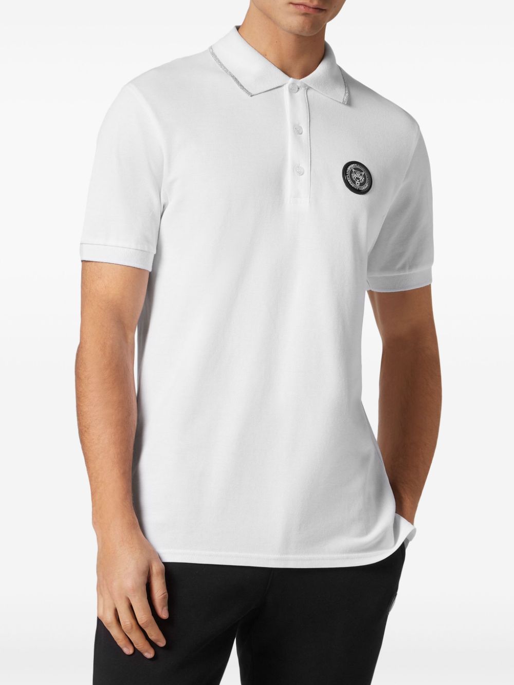 Shop Plein Sport Tiger-print Cotton Polo Shirt In White