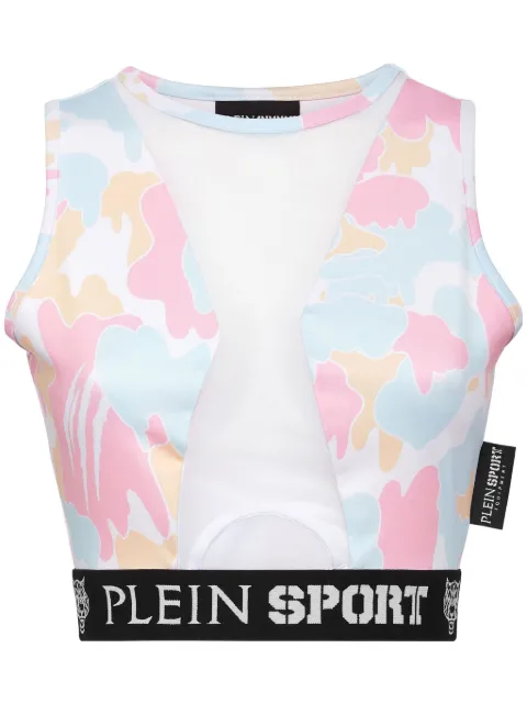 Plein Sport camouflage-print panelled cropped top