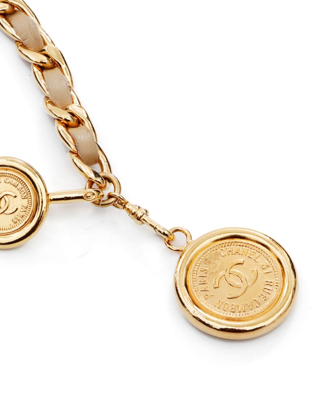 Pre-owned Chanel Medallion 皮质搭链腰带（2000年代典藏款） In Gold