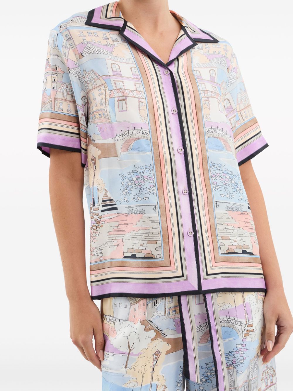Shop Rebecca Vallance Parfait Landscape-print Silk Shirt In Pink