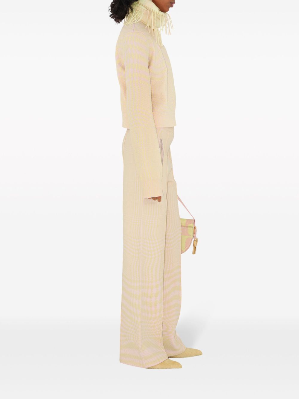 Shop Burberry Houndstooth-jacquard Wool-blend Trousers In Neutrals