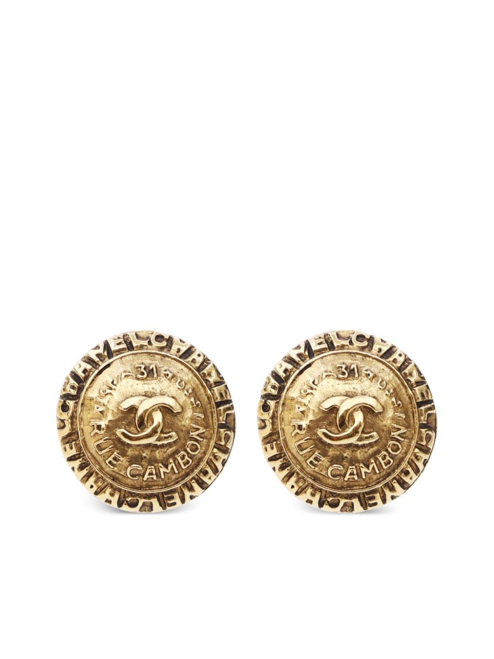 Pre-owned Chanel 1981-1985 Cc Logo-engraved Clip-on Earrings In Gold
