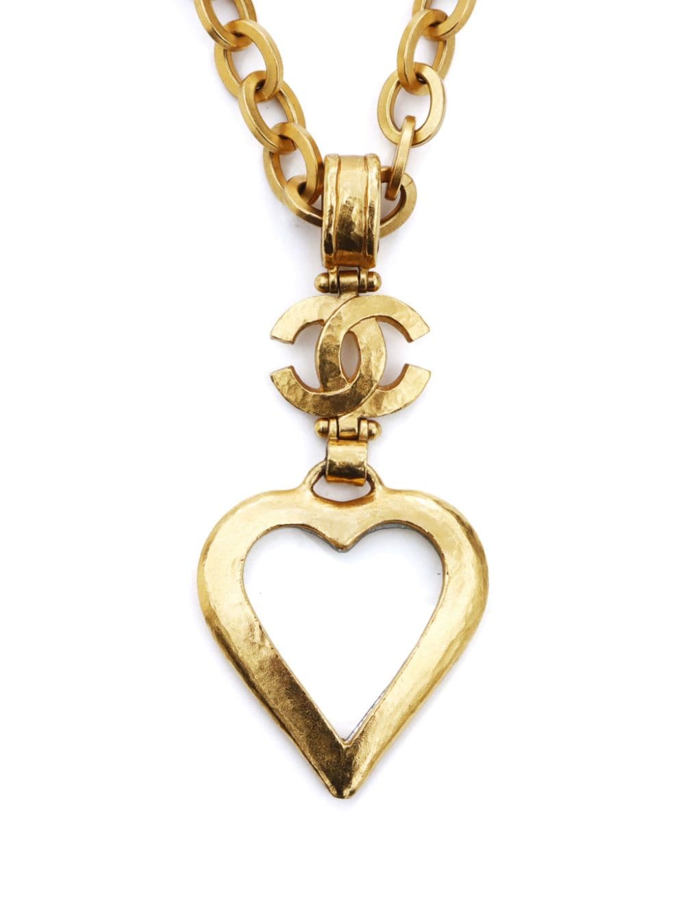 Pre-owned Chanel 1995 Cc Heart Pendant Necklace In Gold