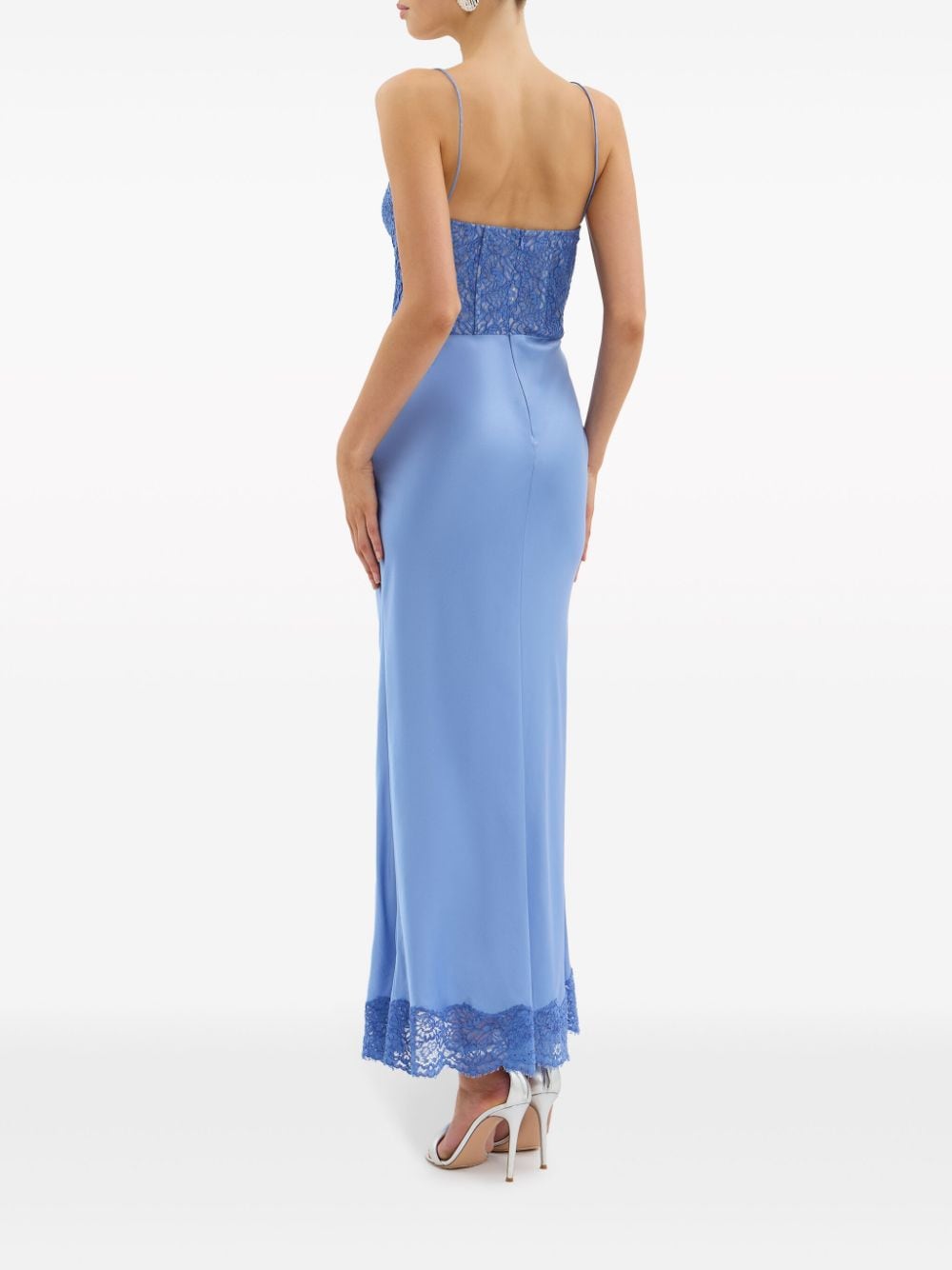Shop Rebecca Vallance Larisa Lace-trim Silk Midi Dress In Blue