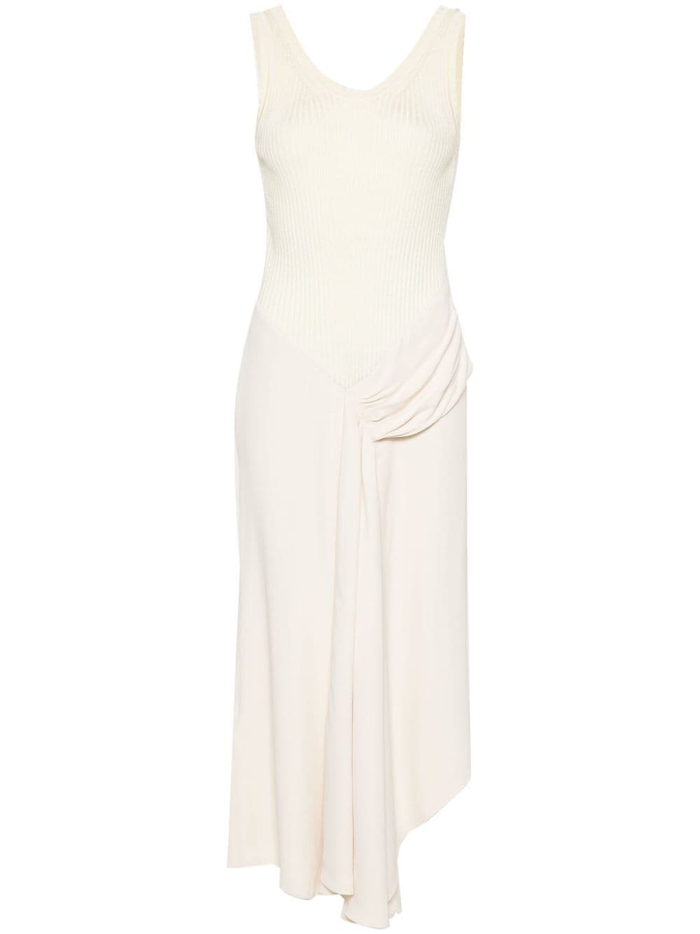Shop Victoria Beckham Asymmetric Panelled Midi Dress In Neutrals