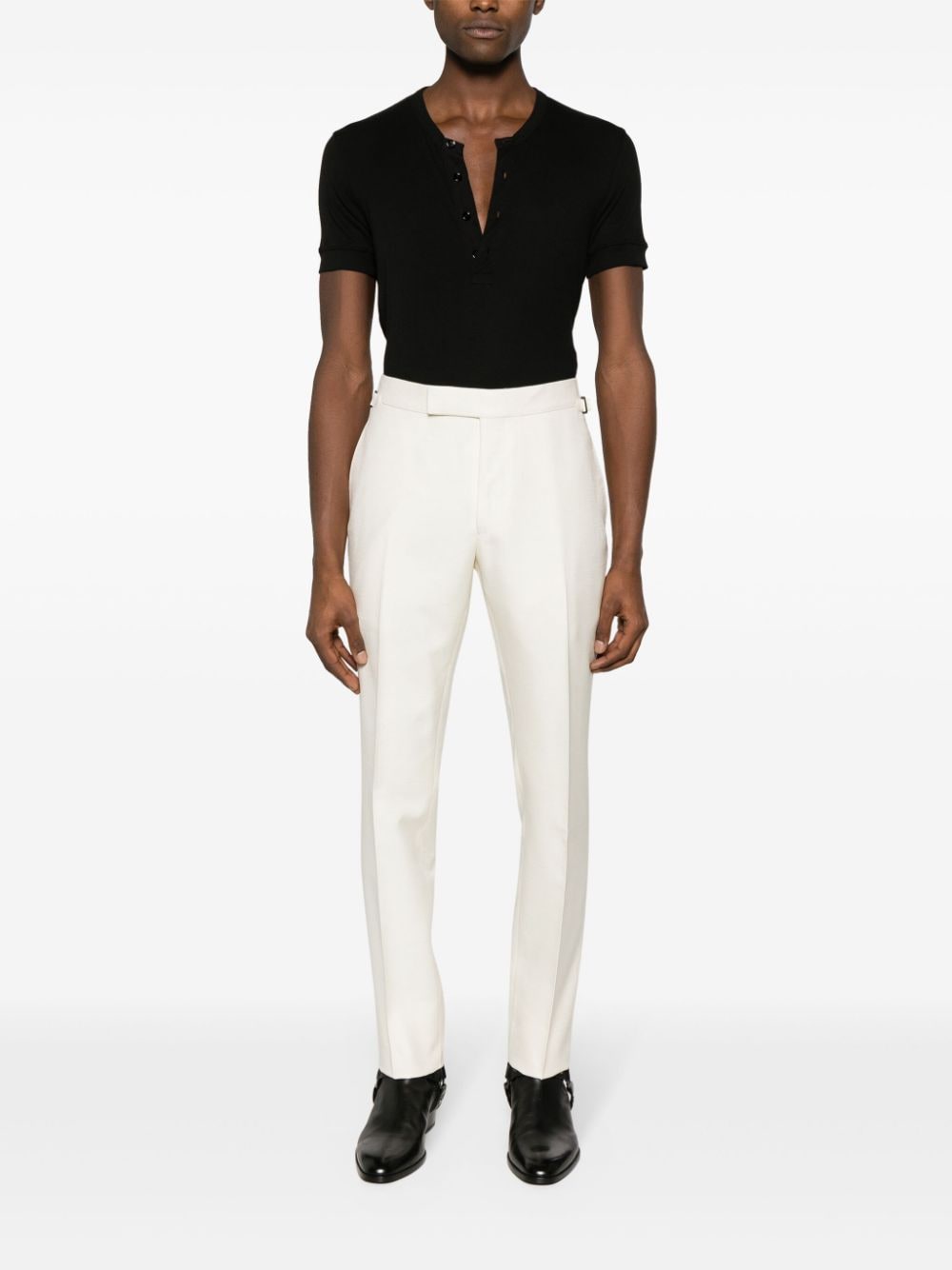 Shop Tom Ford Buttoned Ribbed-knit T-shirt In 黑色