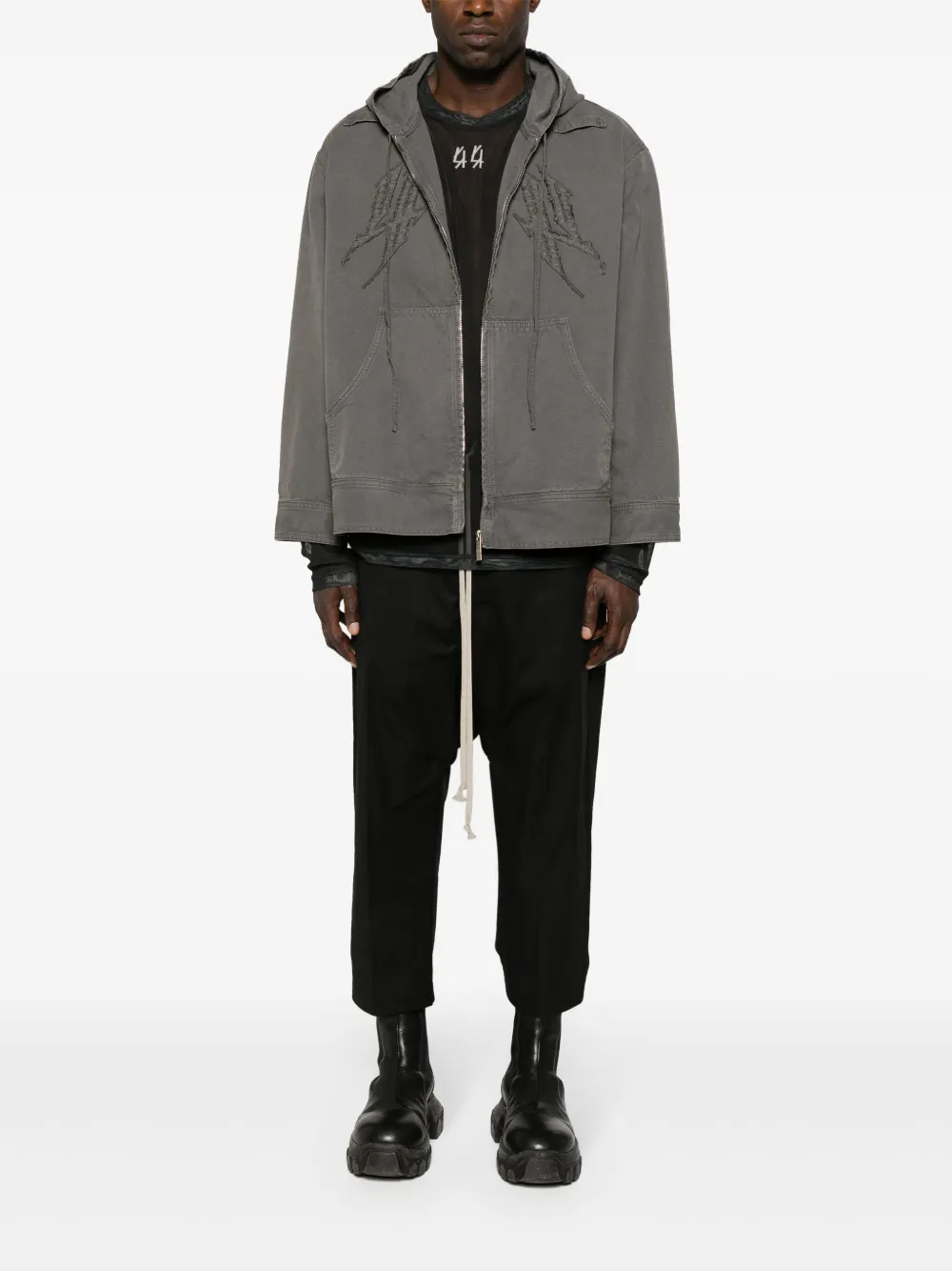 44 LABEL GROUP Fraktur cotton hooded jacket - Grijs