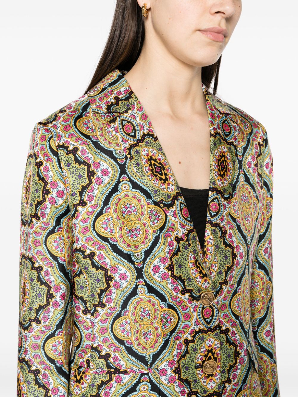 Shop Etro Floral-print Silk Blazer In Green