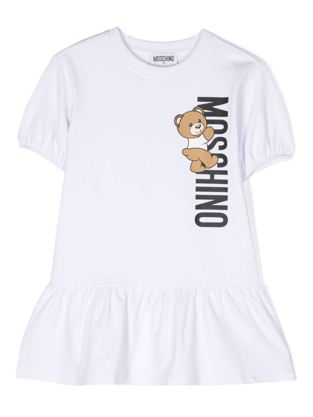 Moschino Kids' Teddy Bear Cotton Dress In White