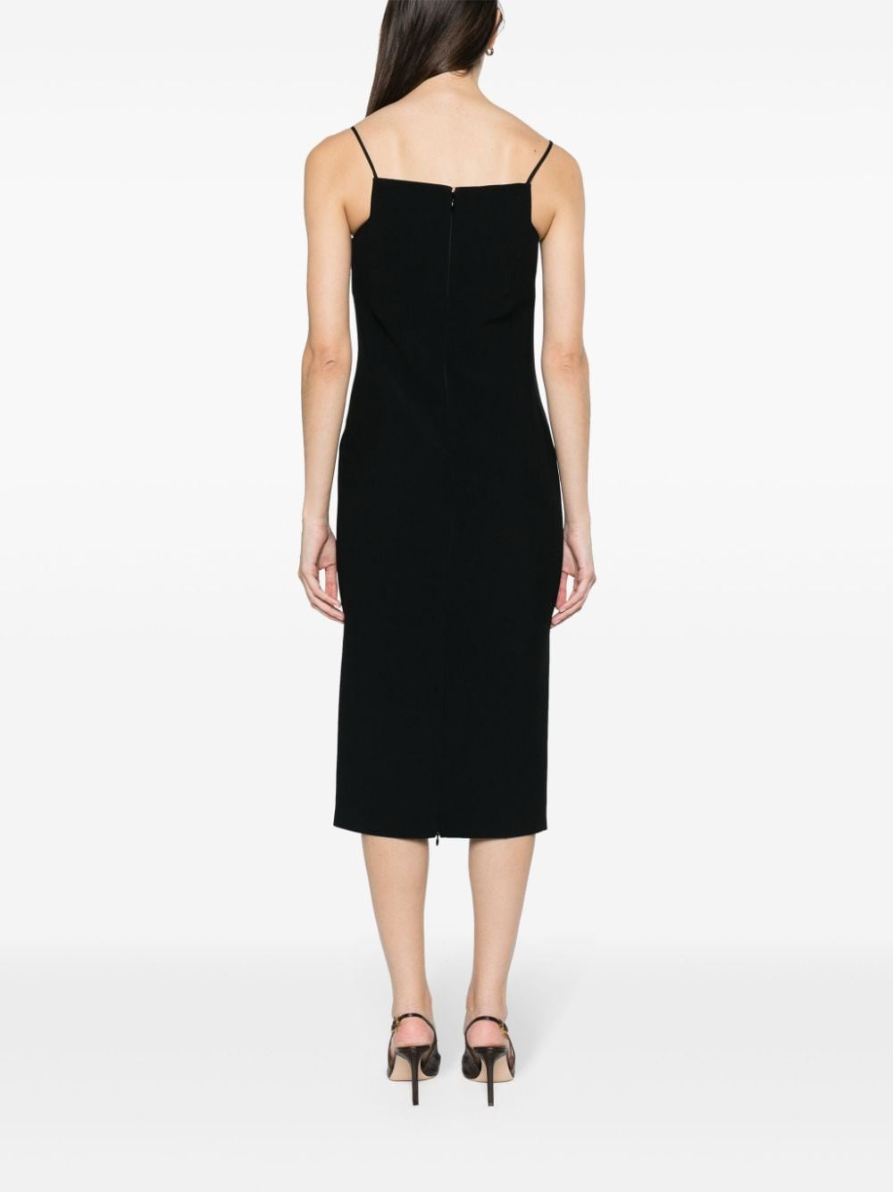 Shop N°21 Curved-neck Crepe Midi Dress In 黑色
