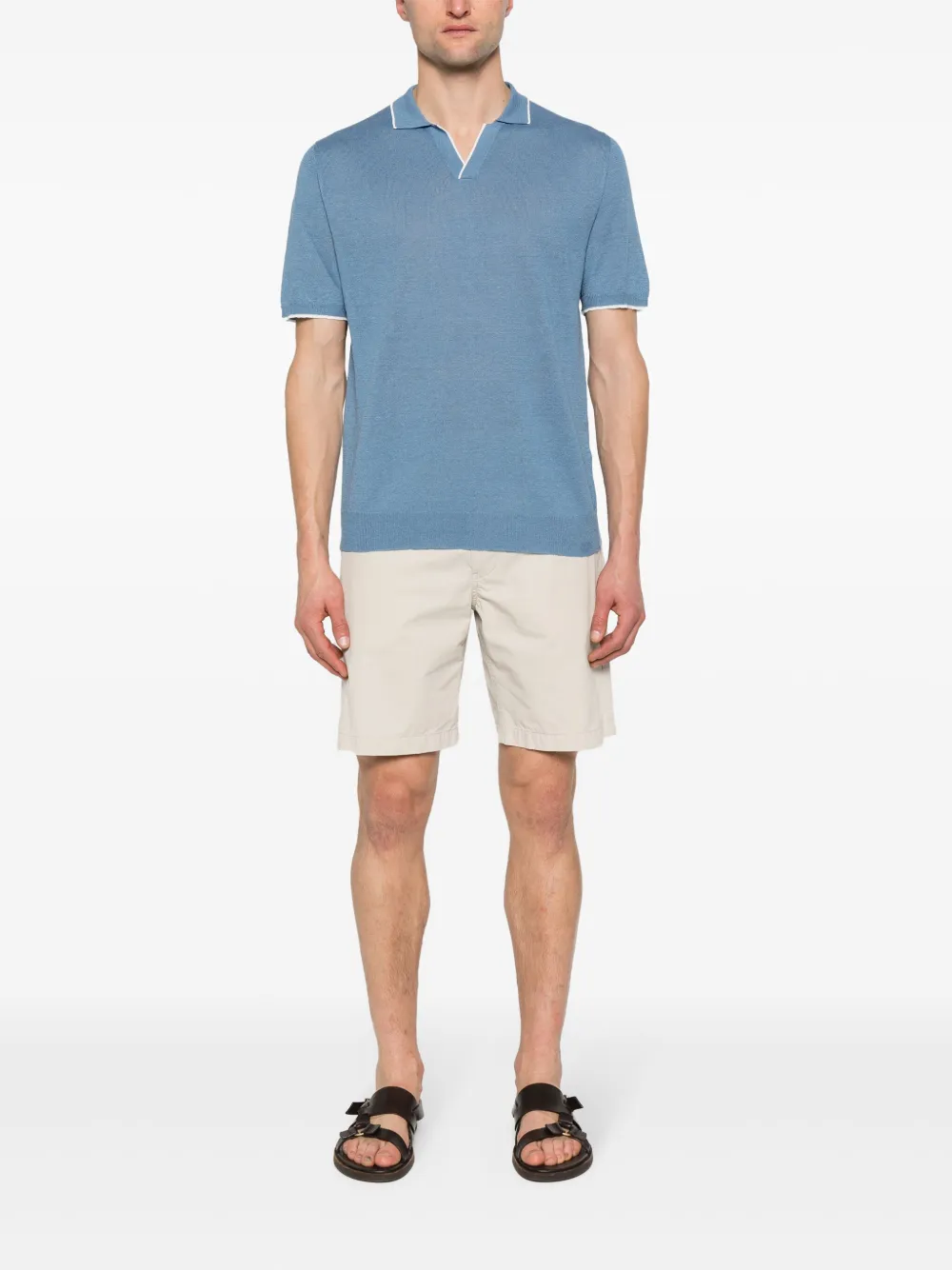 Shop Fedeli Contrast-border Polo Shirt In Blue