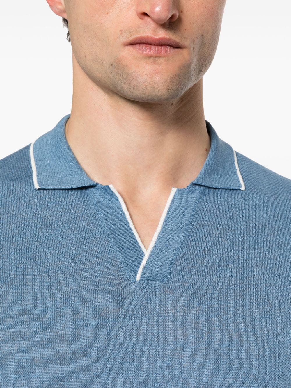 Shop Fedeli Contrast-border Polo Shirt In Blue