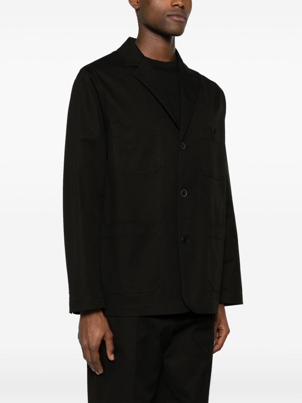 Shop Valentino V-detail Canvas Shirt Jacket In Black