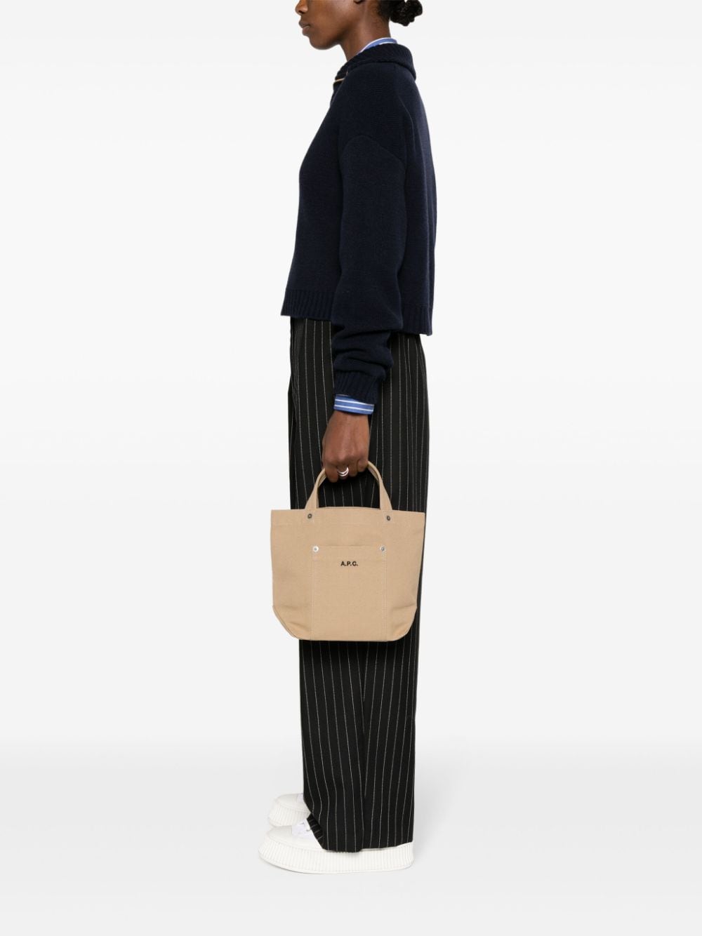 A.P.C. embroidered-logo canvas tote bag - Beige