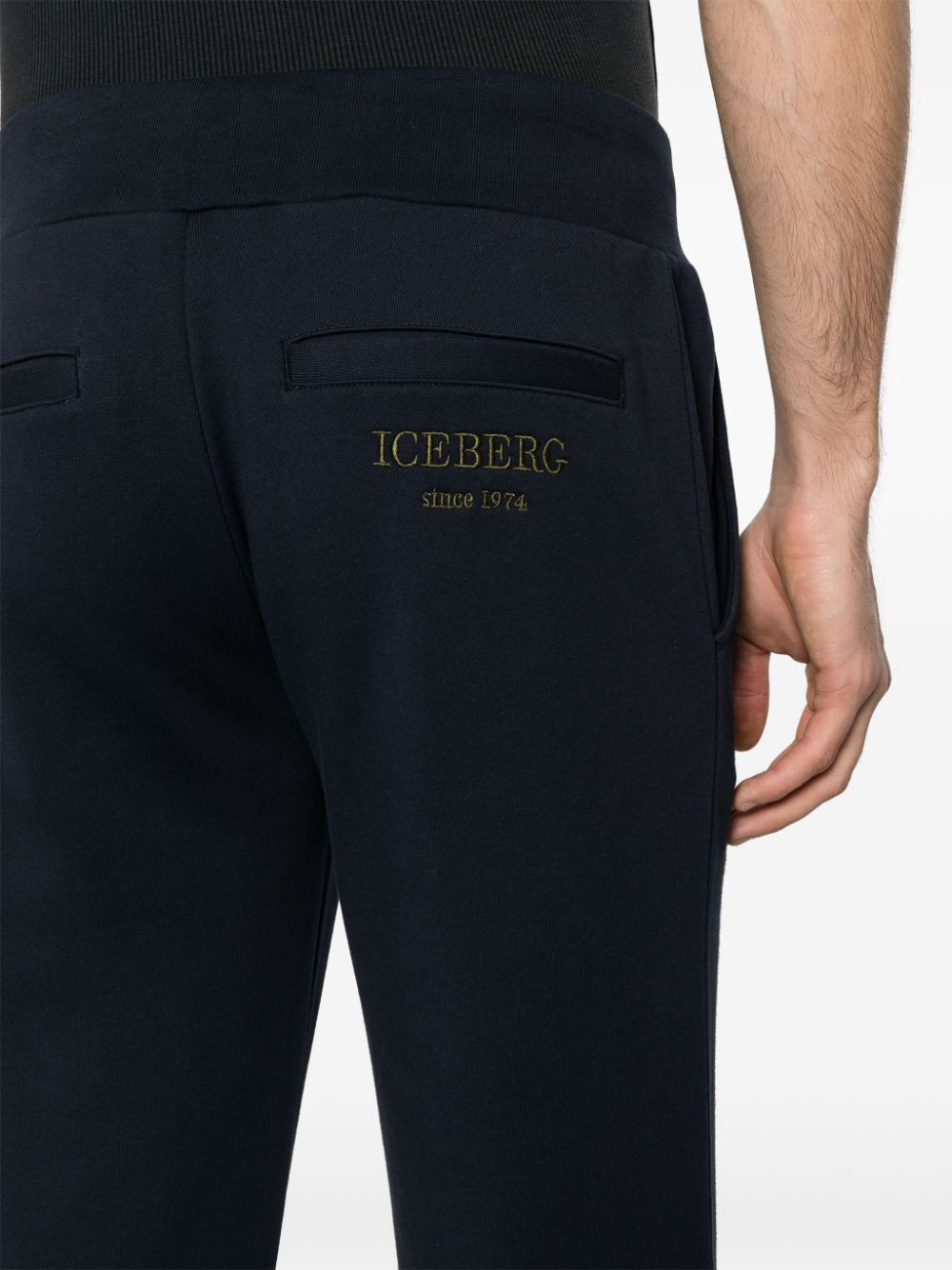 Shop Iceberg Embroidered-logo Cotton Track Pants In Blue