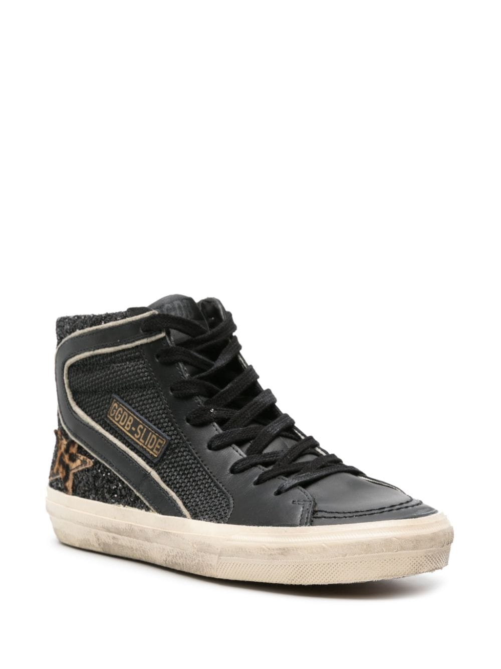 Shop Golden Goose Slide High-top Leather Sneakers In Black