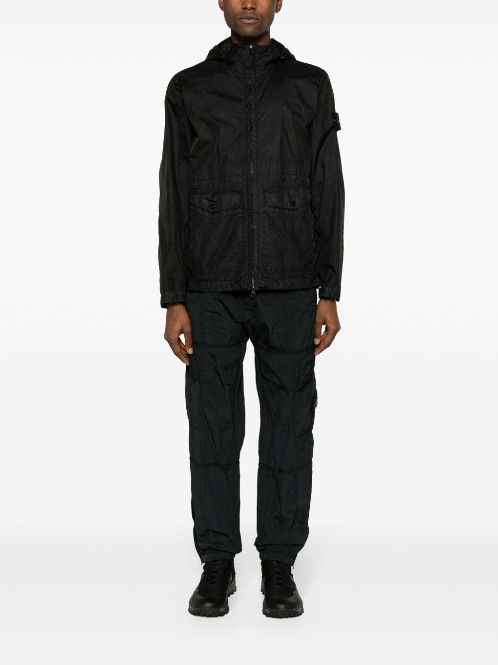 Shop Stone Island Membrana 3l Tc Hooded Windbreaker Jacket In Black