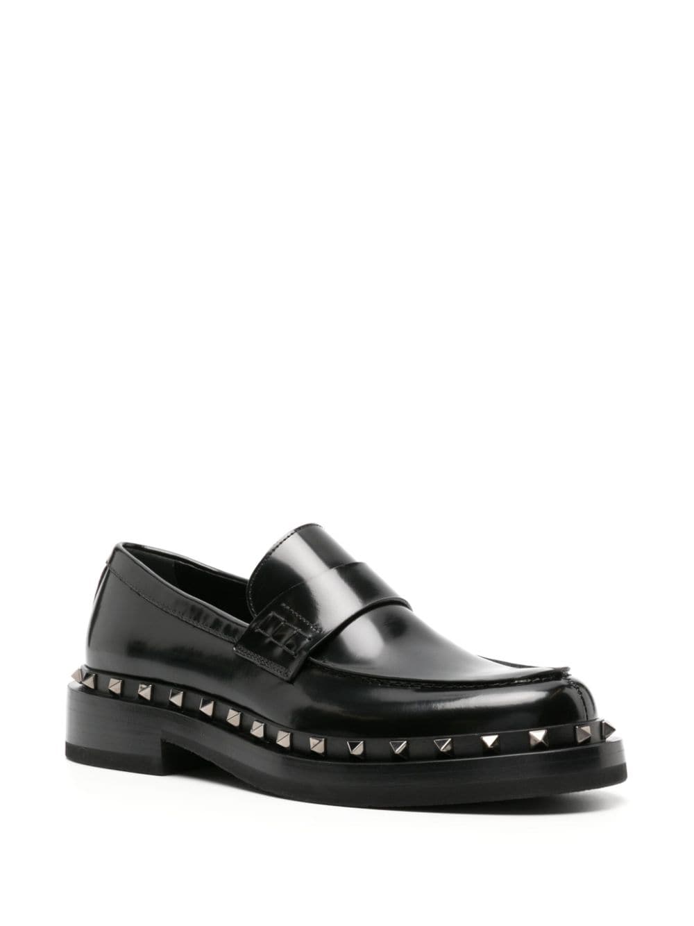 Shop Valentino Rockstud M-way Leather Loafers In Black